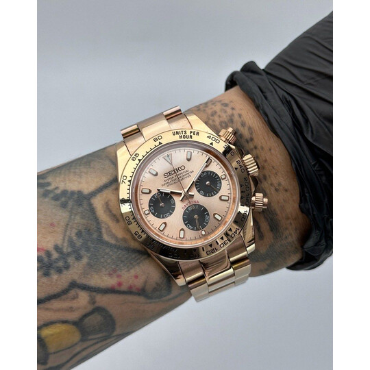 Custom Seiko Mod • Full Rose Gold Quartz Chronograph Daytona • 39.5mm